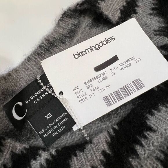 BLOOMINGDALE’S New w Tags Cashmere Zebra Print  XSmall Black & Gray Sweater - Picture 3 of 9